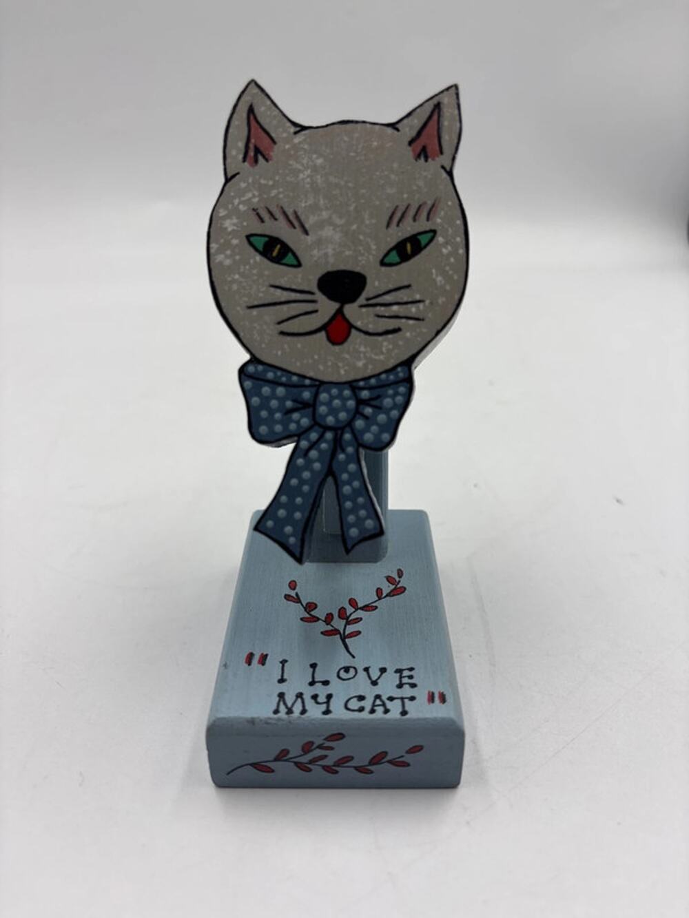 Handmade I love my cat photo holder clip wooden decor